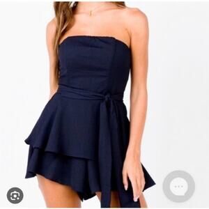 NWT Princess Polly Rolla Romper Playsuit Navy Blue Ruffle 2